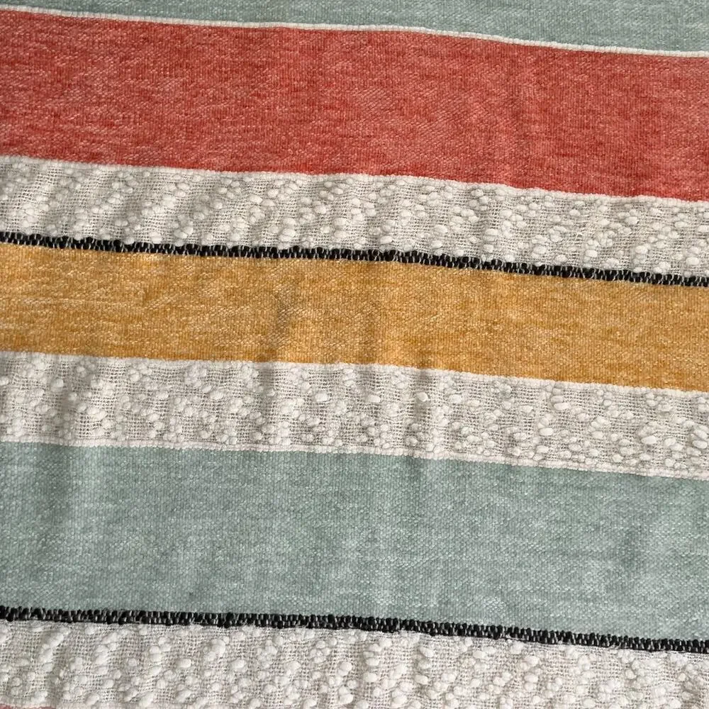 Lot of 2 Shabby Chic Runner and Blanket Pink Black Stripes Boho Farmhouse